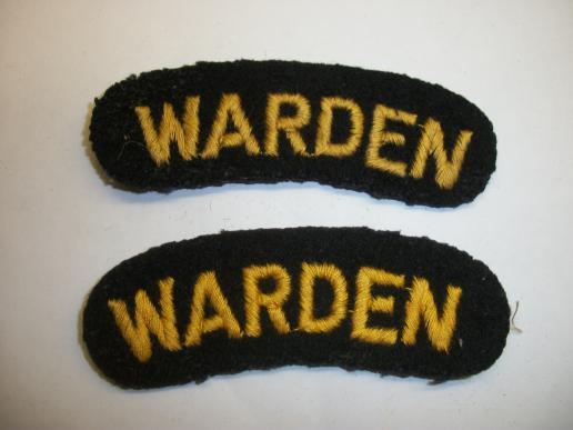 PAIR WW2 CIVIL DEFENCE ARP WARDENS SHOULDER TITLES