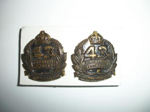 PAIR WW2 AUSTRALIAN COLLAR BADGES -43RD HINDMARSH REGIMENT