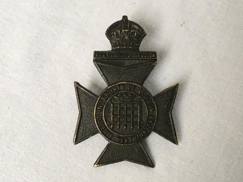 16th LONDON BLACKENED CAP BADGE