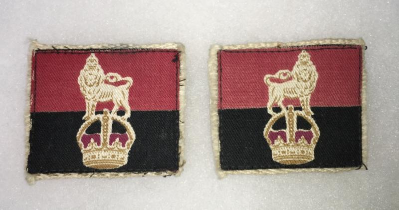 PAIR PRINTED WAR OFFICE CONTROLLED UNIT PATCHES