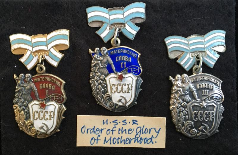 SOVIET ORDER OF MATERNAL GLORY 1st, 2nd & 3rd CLASSES