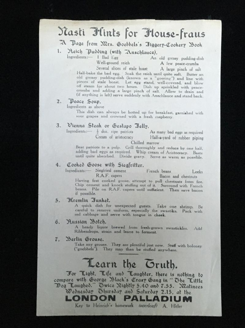 SATIRICAL WW2 LONDON PALLADIUM HANDBILL / FLYER