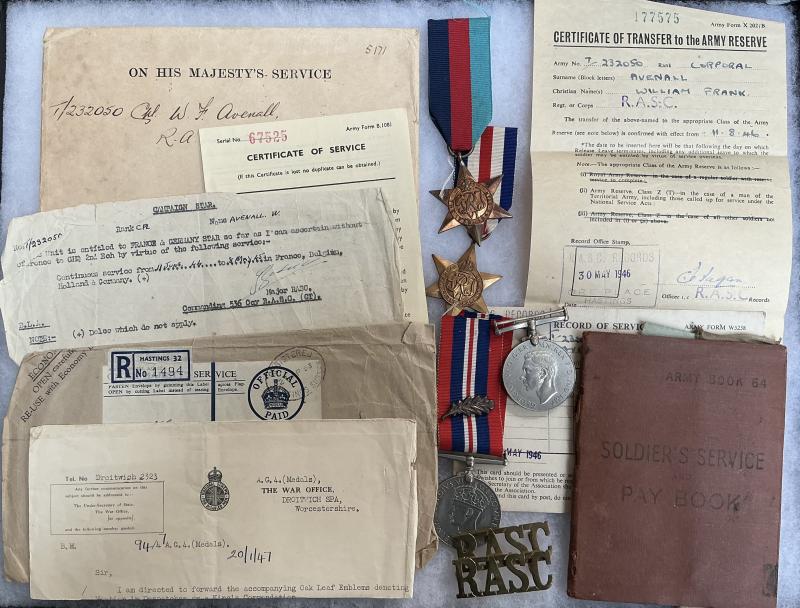 WW2 MID MEDAL & PAPERWORK GROUP RASC