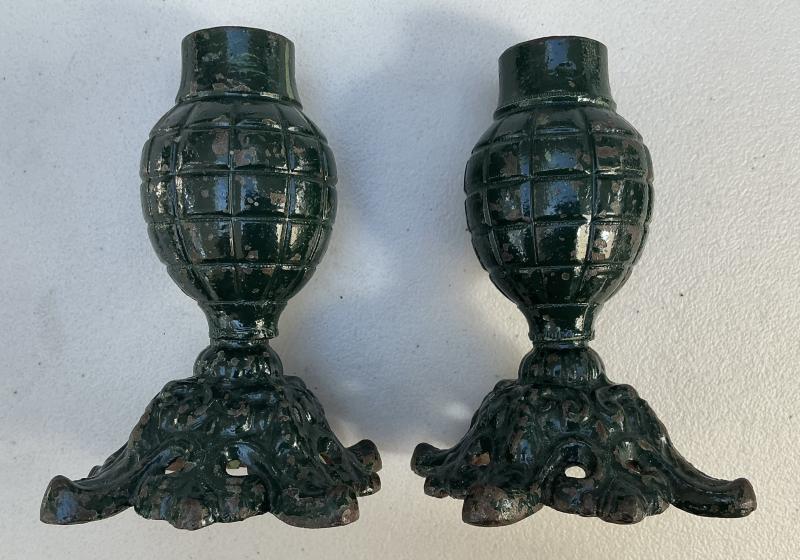WWI FRENCH CITRON GRENADE CANDLE STICKS