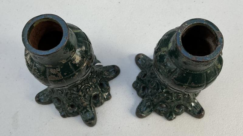 WWI FRENCH CITRON GRENADE CANDLE STICKS