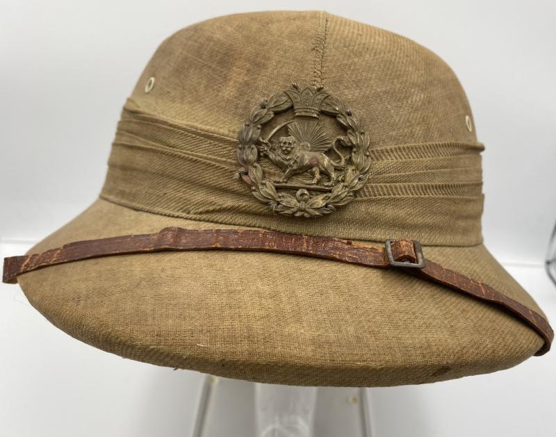 VERY UNUSUAL IRANIAN BADGED PITH HELMET