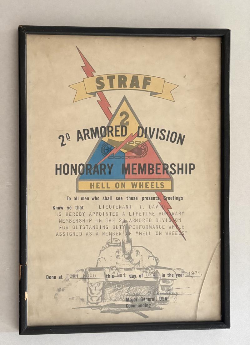 FRAMED US VIETNAM WAR PERIOD OFFICERS CERTIFICATE